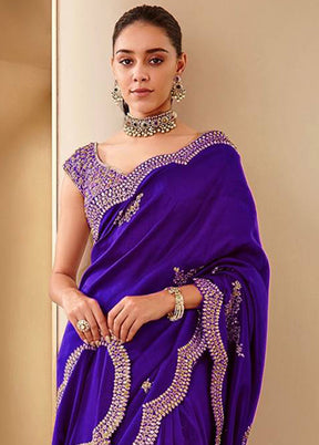 Purple Spun Silk Saree With Blouse Piece