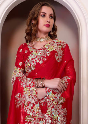 Red Spun Silk Saree With Blouse Piece