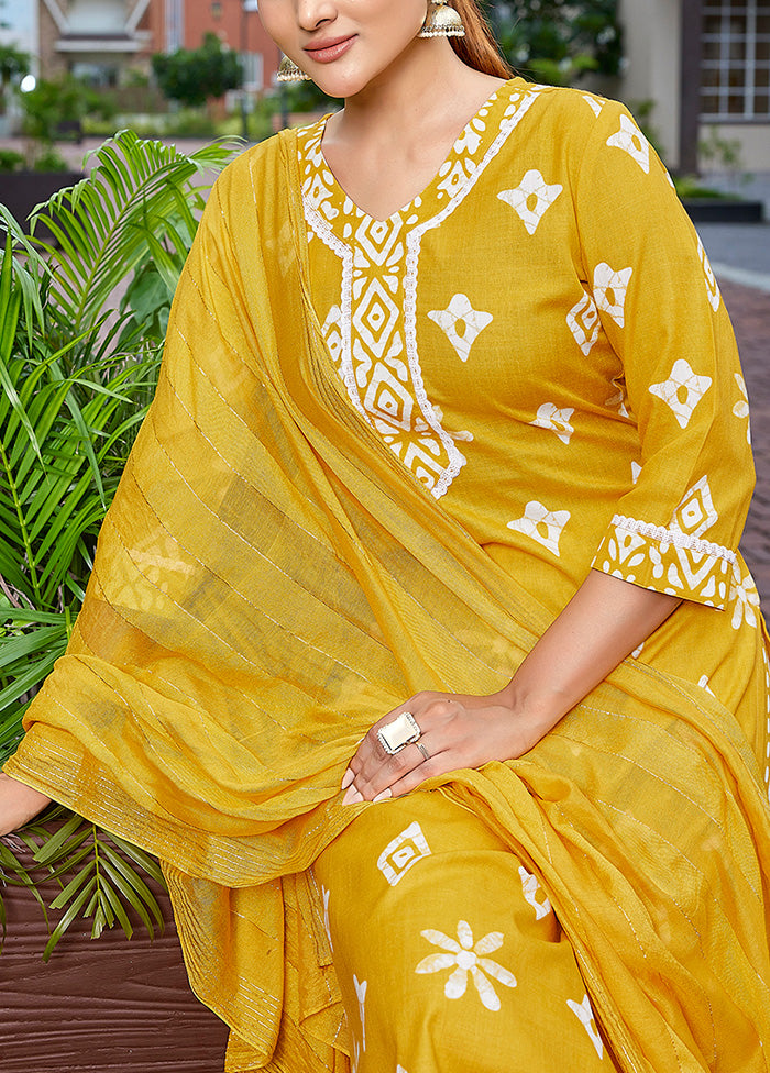 3 Pc Mustard Readymade Cotton Suit Set