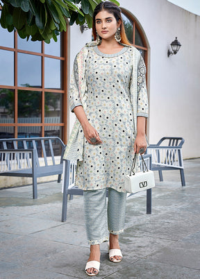 3 Pc Grey Readymade Cotton Suit Set