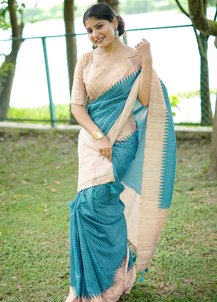 Firoza Tussar Silk Saree With Blouse Piece