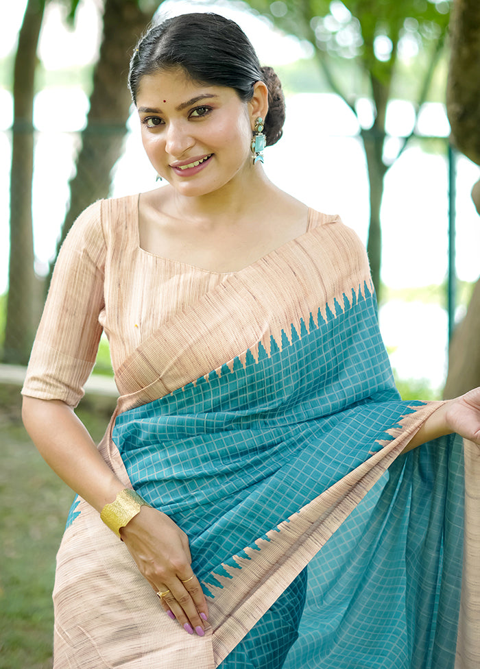 Firoza Tussar Silk Saree With Blouse Piece