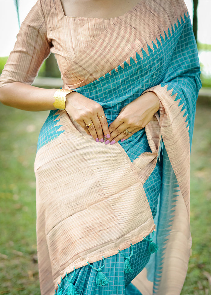 Firoza Tussar Silk Saree With Blouse Piece