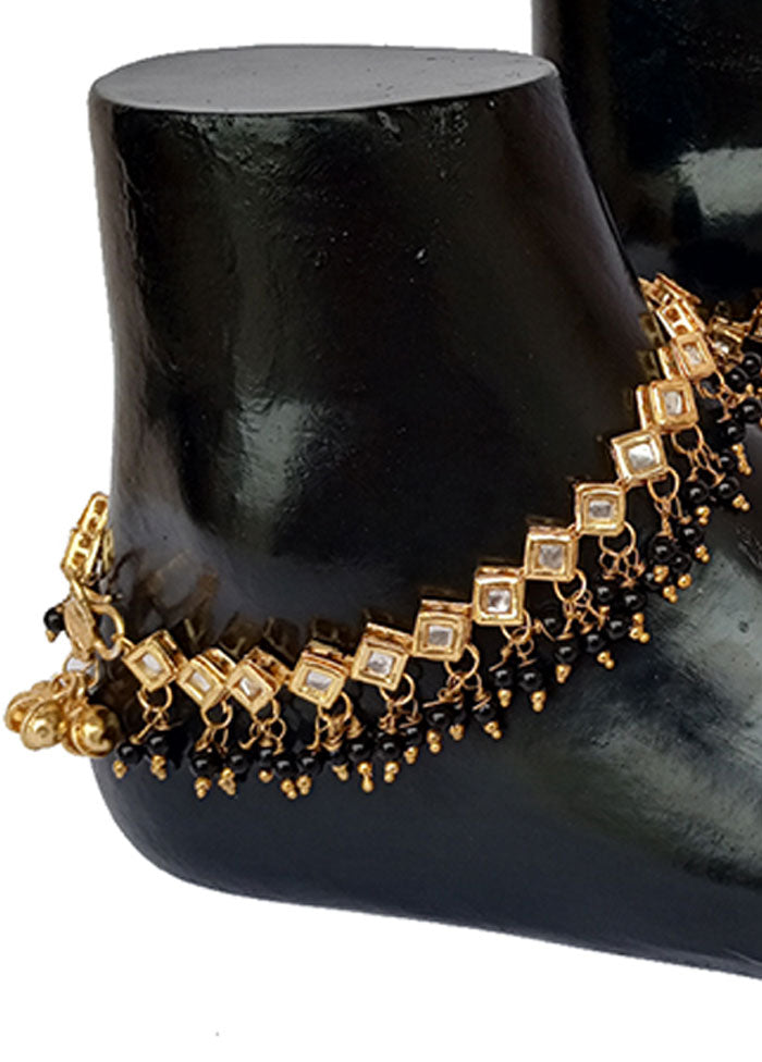 Black And Gold Kundan Studded Anklet - Indian Silk House Agencies