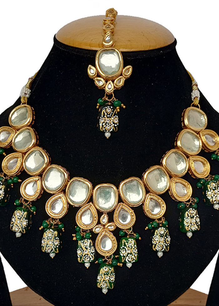 Emerald Green Kundan Jewellery Set With Mangtika - Indian Silk House Agencies