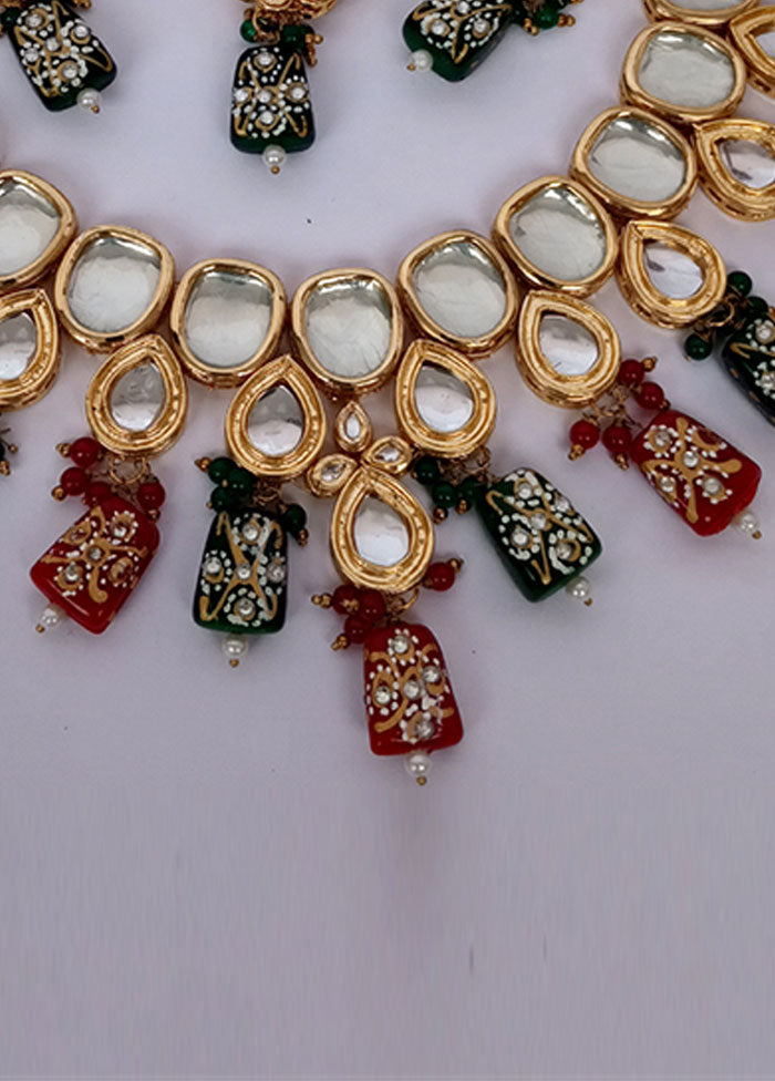 Red And Green Kundan Jewellery Set With Mangtika - Indian Silk House Agencies