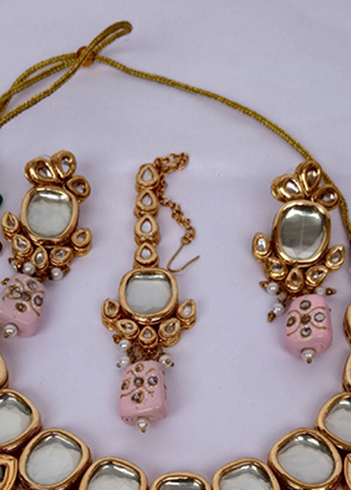 Pink Kundan Jewellery Set With Mangtika - Indian Silk House Agencies