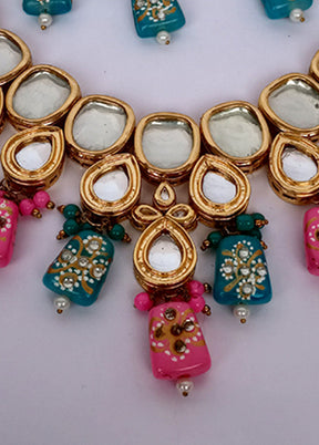 Pink And Blue Kundan Jewellery Set With Mangtika - Indian Silk House Agencies