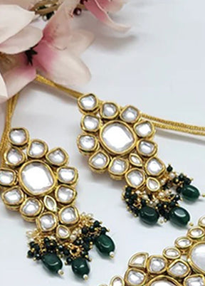 Emerald Green Kundan Polki Jewellery Set - Indian Silk House Agencies