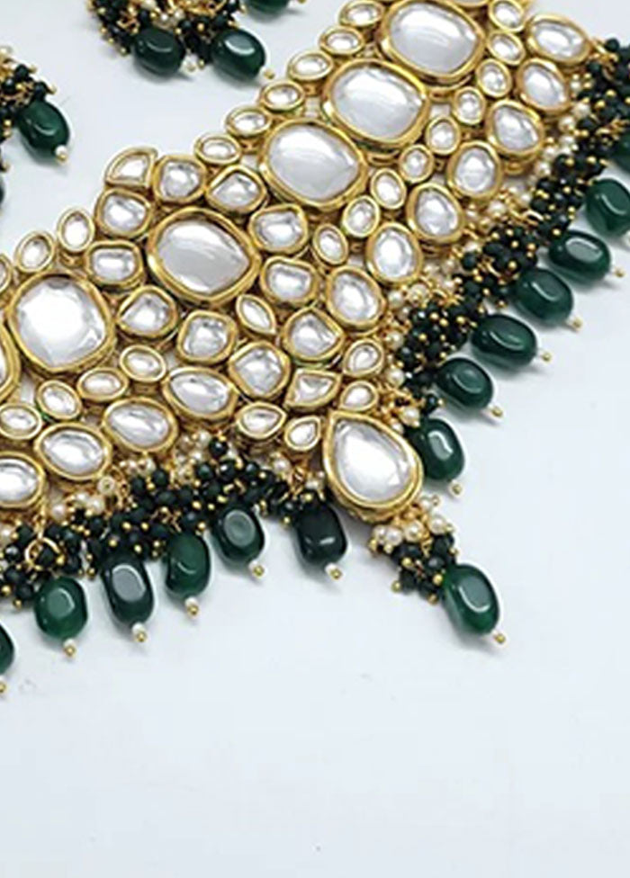 Emerald Green Kundan Polki Jewellery Set - Indian Silk House Agencies