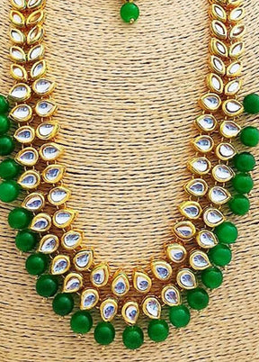 Green Kundan Long Necklace Set With Mangtika - Indian Silk House Agencies