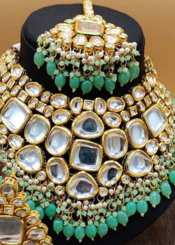 Green Kundan Polki Jewellery Set With Mangtika - Indian Silk House Agencies