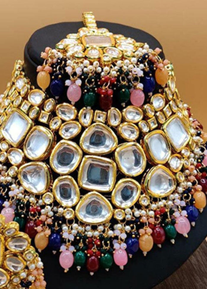 Multicolor Kundan Polki Jewellery Set With Mangtika - Indian Silk House Agencies