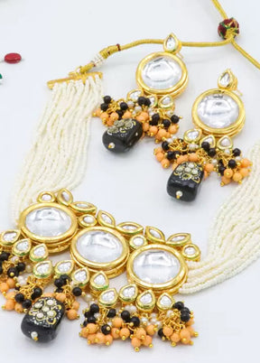 Black Beaded Polki Kundan Choker Set - Indian Silk House Agencies