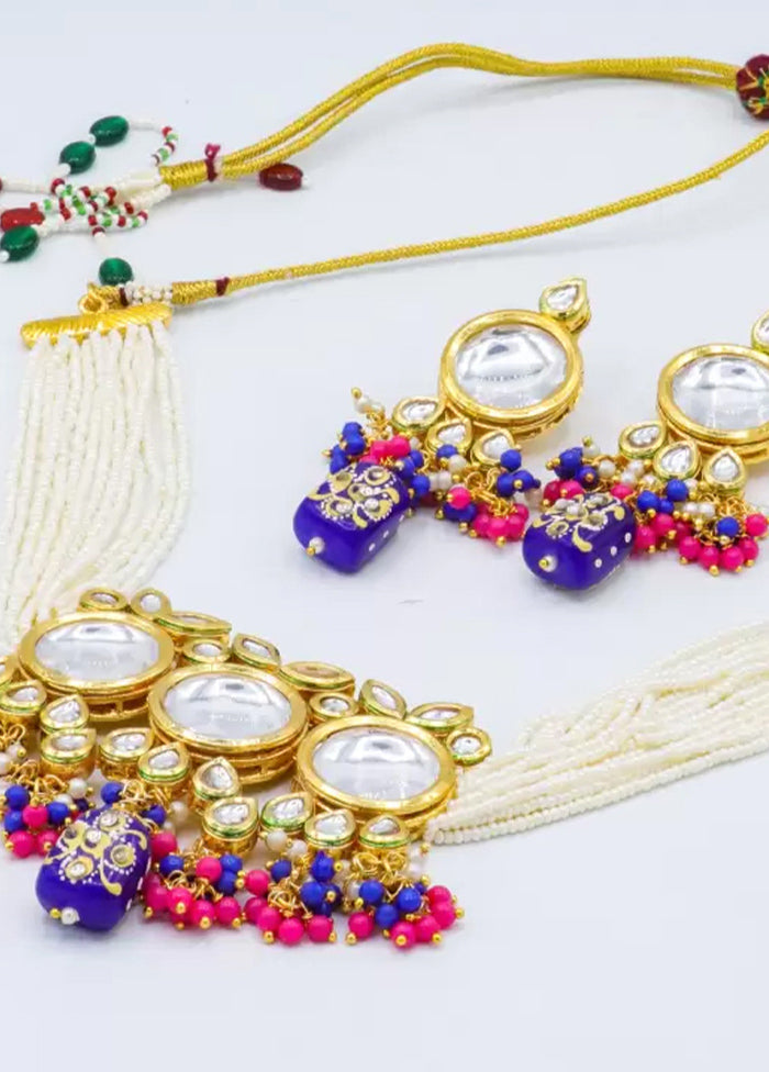 Blue Beaded Polki Kundan Choker Set - Indian Silk House Agencies