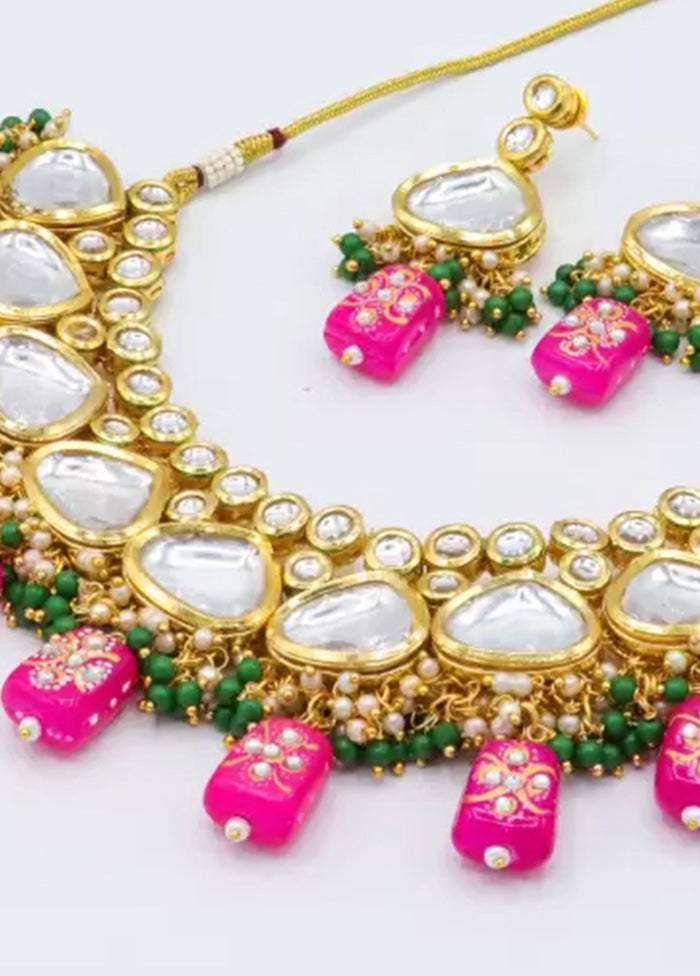 Rani Pink Beaded Kundan Choker Set With Mangtika - Indian Silk House Agencies