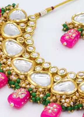 Rani Pink Beaded Kundan Choker Set With Mangtika - Indian Silk House Agencies