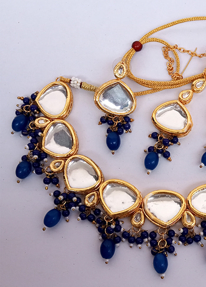 Kundan Studded Blue Jewellery Set With Mangtika - Indian Silk House Agencies