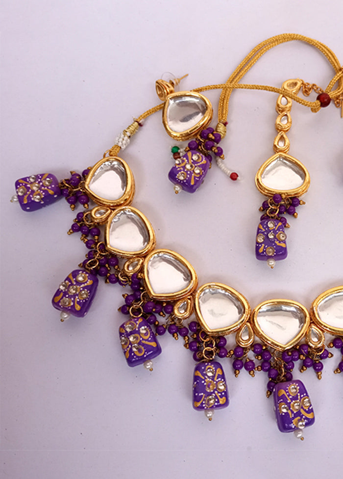 Kundan Studded Purple Jewellery Set With Mangtika - Indian Silk House Agencies