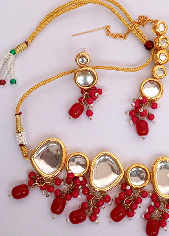 Kundan Studded Red Jewellery Set With Mangtika - Indian Silk House Agencies