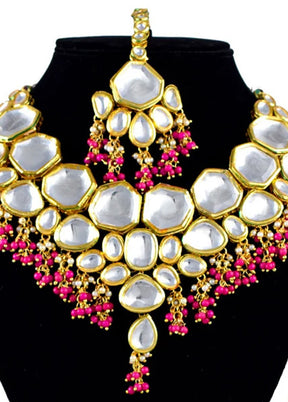 White Kundan Jewellery Set With Mangtika - Indian Silk House Agencies