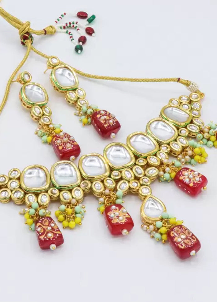 Red Kundan Jewellery Set With Mangtika - Indian Silk House Agencies