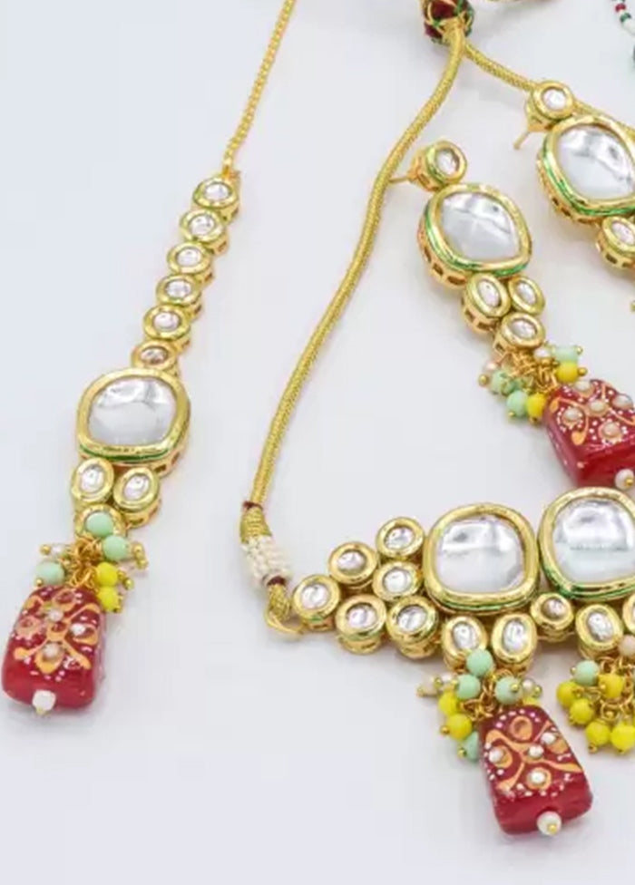 Red Kundan Jewellery Set With Mangtika - Indian Silk House Agencies