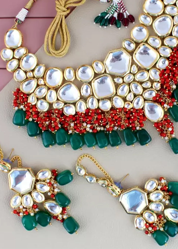 White Kundan Jewellery Set With Mangtika - Indian Silk House Agencies