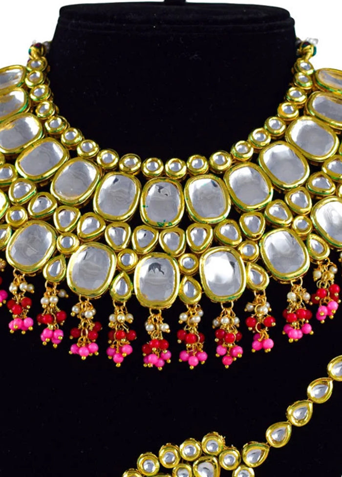 White Kundan Jewellery Set With Mangtika - Indian Silk House Agencies