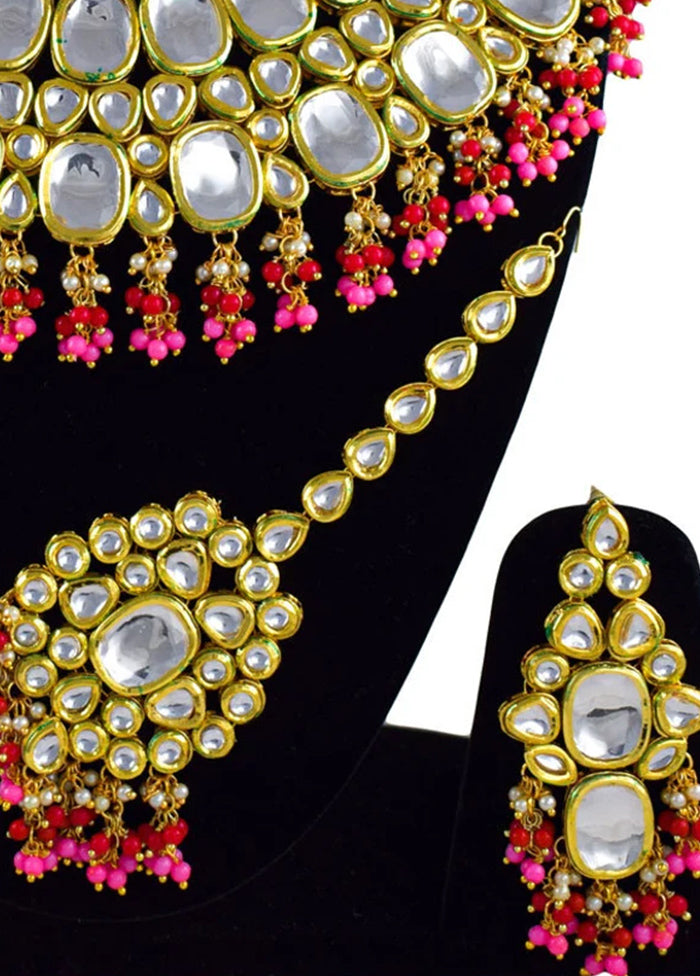 White Kundan Jewellery Set With Mangtika - Indian Silk House Agencies