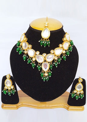 Golden Kundan Alloy Wedding Bridal Necklace Set - Indian Silk House Agencies