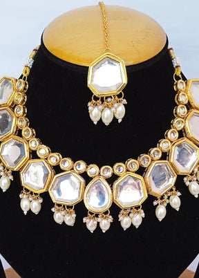 Golden Kundan Alloy Wedding Bridal Necklace Set - Indian Silk House Agencies