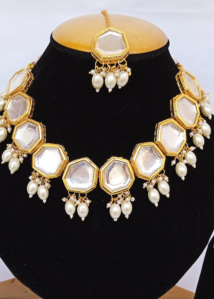 Golden Kundan Alloy Wedding Bridal Necklace Set - Indian Silk House Agencies