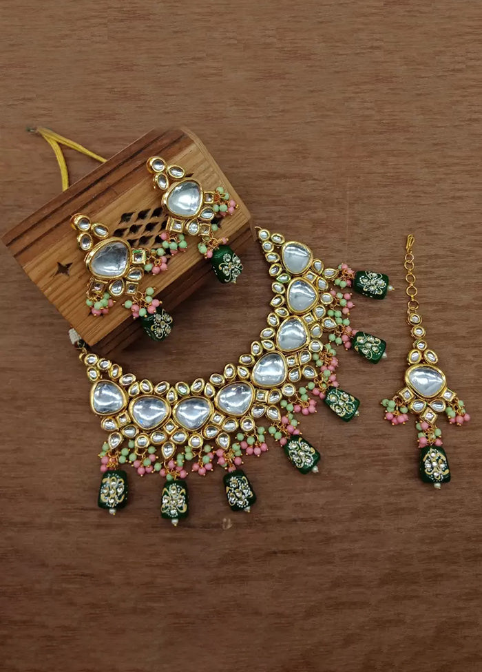 Golden Kundan Work Alloy Necklace Set - Indian Silk House Agencies