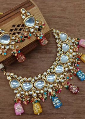 Golden Kundan Work Alloy Necklace Set - Indian Silk House Agencies