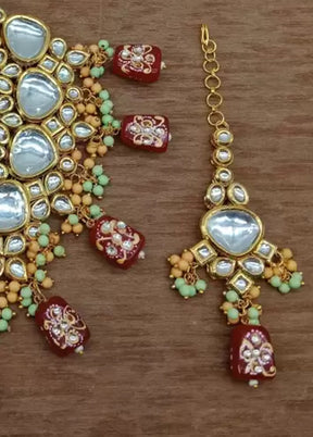 Golden Kundan Work Alloy Necklace Set - Indian Silk House Agencies