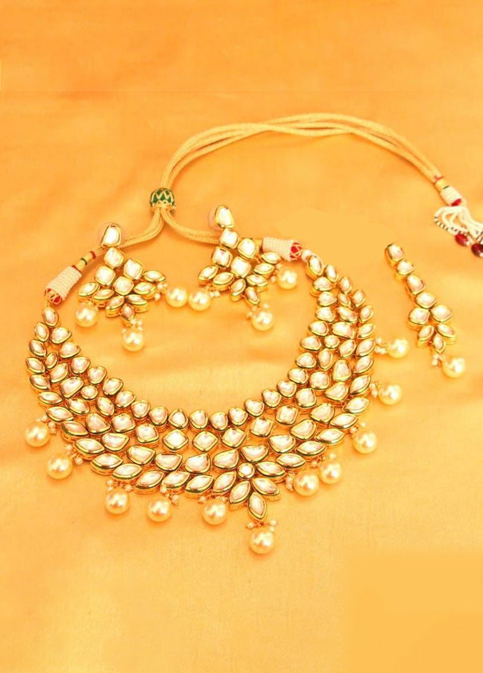 Golden Kundan Work Alloy Necklace Set
