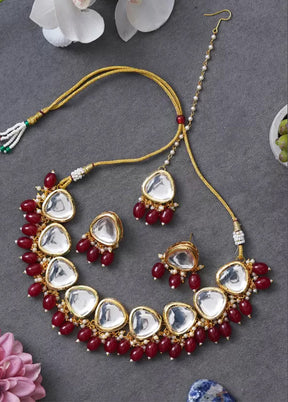 Golden Kundan Work Alloy Necklace Set - Indian Silk House Agencies