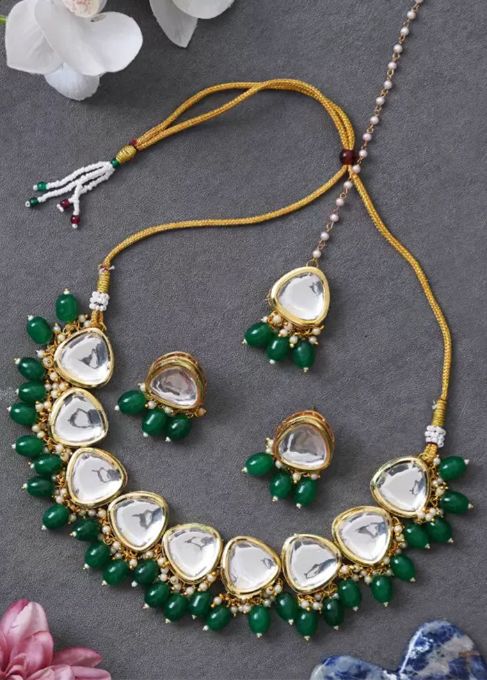 Golden Kundan Work Alloy Necklace Set - Indian Silk House Agencies