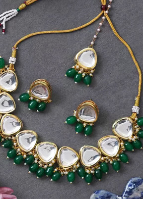 Golden Kundan Work Alloy Necklace Set - Indian Silk House Agencies