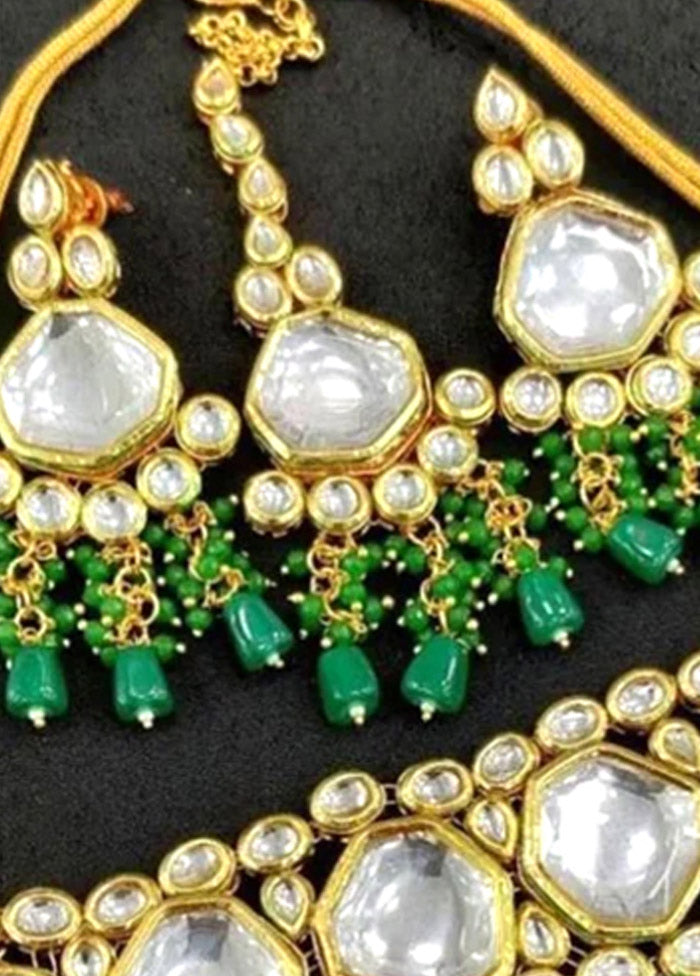 Green Kundan Jewellery Set With Mangtika - Indian Silk House Agencies