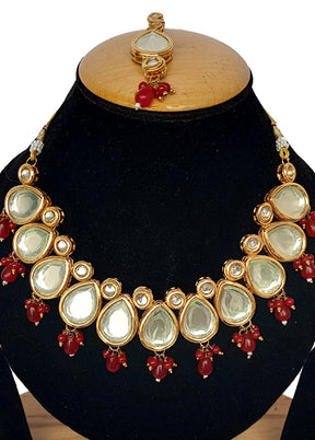 Maroon Kundan Jewellery Set With Mangtika - Indian Silk House Agencies