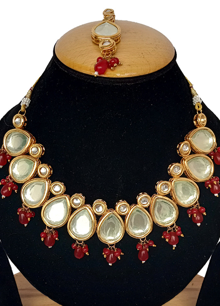Maroon Kundan Jewellery Set With Mangtika - Indian Silk House Agencies
