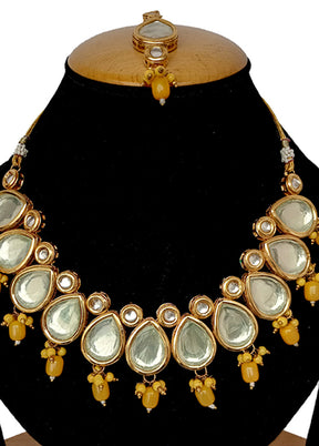 Yellow Kundan Jewellery Set With Mangtika - Indian Silk House Agencies