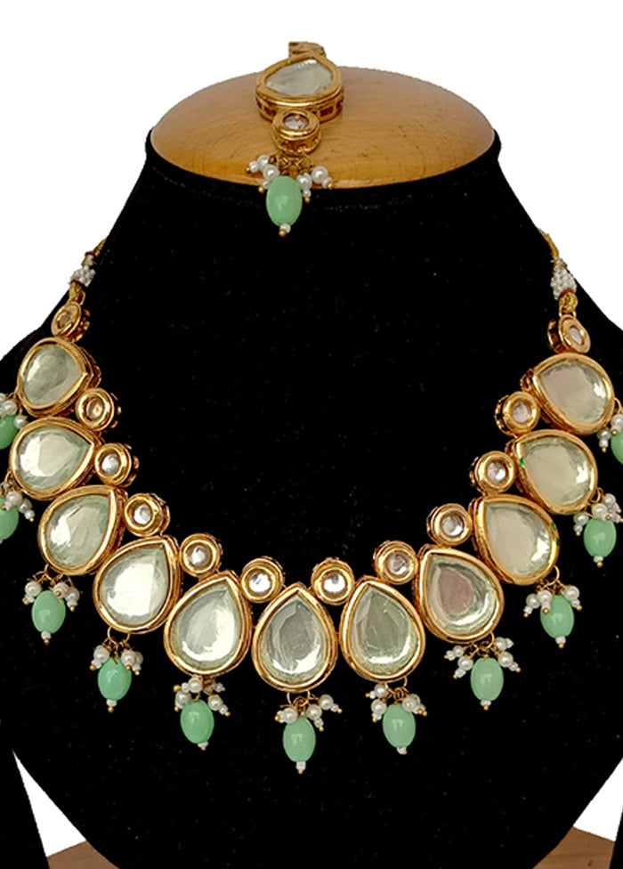 Light Green Kundan Jewellery Set With Mangtika - Indian Silk House Agencies