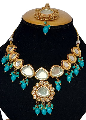 Sky Blue Kundan Jewellery Set With Mangtika - Indian Silk House Agencies