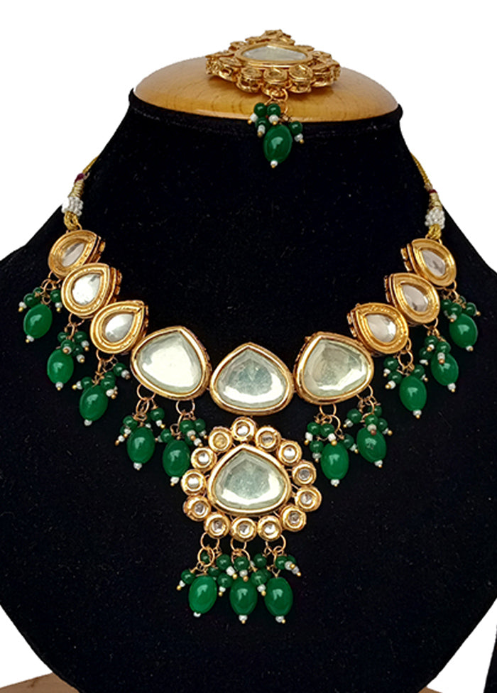 Green Kundan Jewellery Set With Mangtika - Indian Silk House Agencies