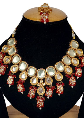 Red Kundan Jewellery Set With Mangtika - Indian Silk House Agencies