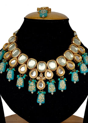 Sky Blue Kundan Jewellery Set With Mangtika - Indian Silk House Agencies