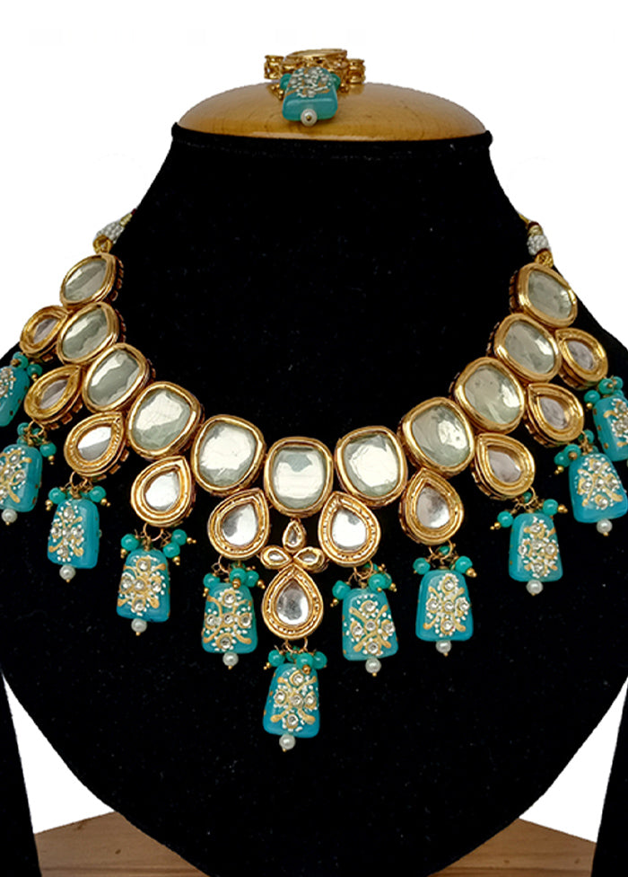 Sky Blue Kundan Jewellery Set With Mangtika - Indian Silk House Agencies